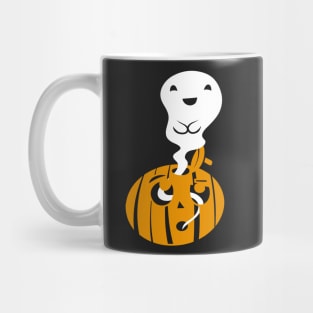 Cute Ghost Emerging From Shocked Jack-O-Lantern - Children's Halloween Illustration Mug